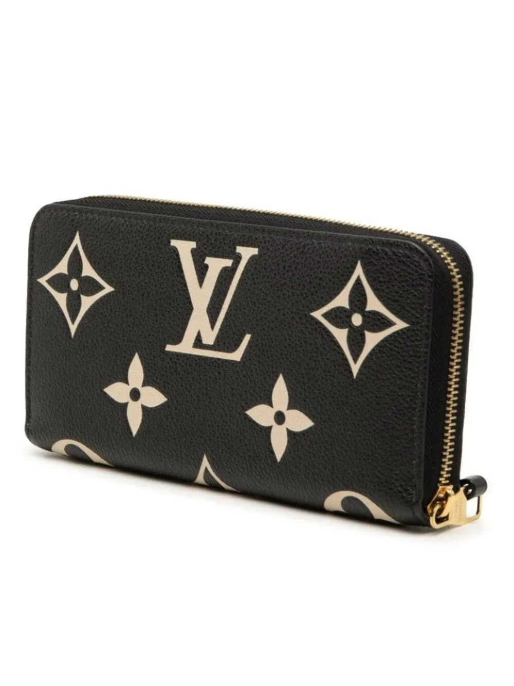 Louis Vuitton Monogram Empreinte Zippy Wallet Zip Around Black Beige Leather